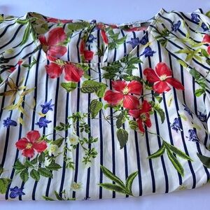 Floral Striped Blouse - Red and Blue